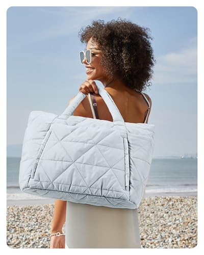 BAGSMART Tote Bag for Women, Puffer Tote Bag for Work Large Shoulder Bag - color: D-gray-blue