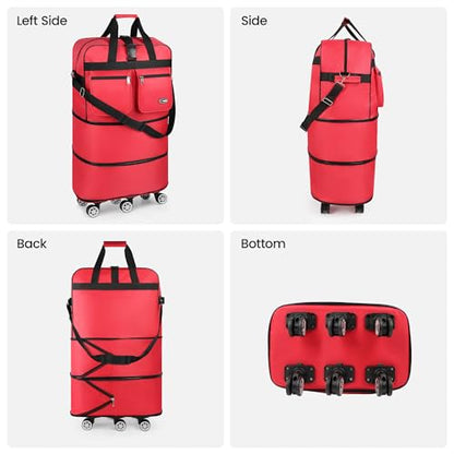 40'' Expandable Rolling Duffle Bag w/Wheels,Foldable - color: RED, size: 40in