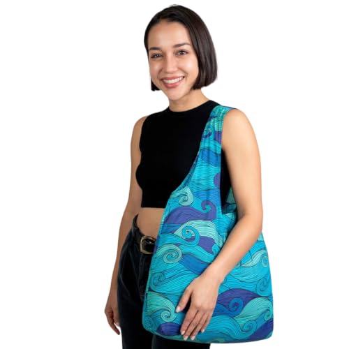 Nanobag Standard 19L Tote Foldable Packable Reusable Grocery Shopping Bag - color: Blue Waves