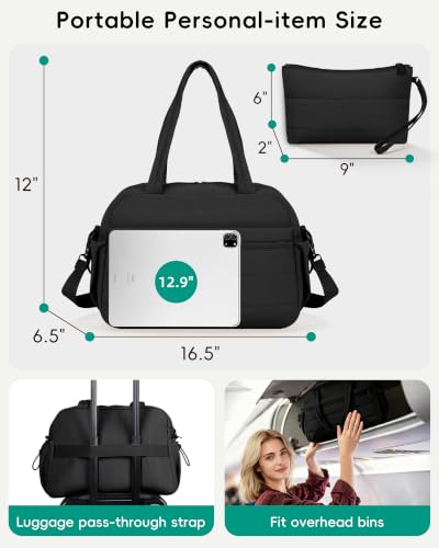 Urbanstand Travel Duffle Bag, Puffer Weekender Carry on Bag for Women - color: Black