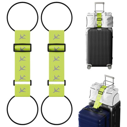 2 Pack Luggage Connector Straps–Add A Bag Hands-Free Suitcase Connector - color: Neon Green