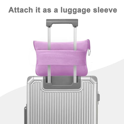 Travel Blanket and Pillow Compact, Premium Soft 2 in 1 Airplane Blanket with Soft Bag Pillowcase，Hand Luggage Sleeve and Backpack Clip (Solid Purple) - color: Purple