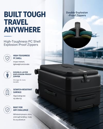 Hanke 28 Inch Top Opening Expandable Extra Large Luggage With TSA Lock，114L - color: Jet Black, size: 28 Inch