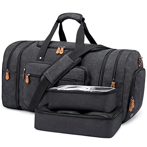 Sucipi Canvas Duffel Bag for Men, Expandable Weekend Overnight travel bags - color: Dark Grey-3 piece set