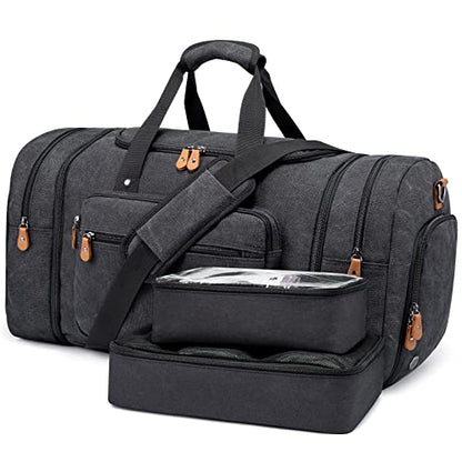 Sucipi Canvas Duffel Bag for Men, Expandable Weekend Overnight travel bags - color: Dark Grey-3 piece set