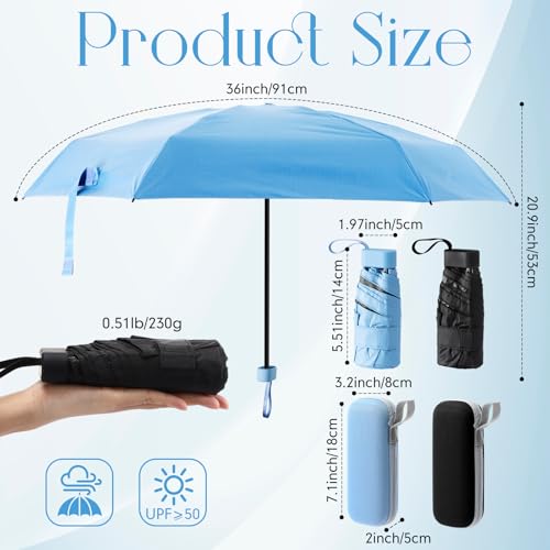 2 Pack Mini Travel Folding Umbrella for Purse with Case UPF 50+ Sun Protection Small Compact Pocket Umbrella Tiny Lightweight Bumbersoll for Women Men Gifts Fit Purse Backpack Wallet