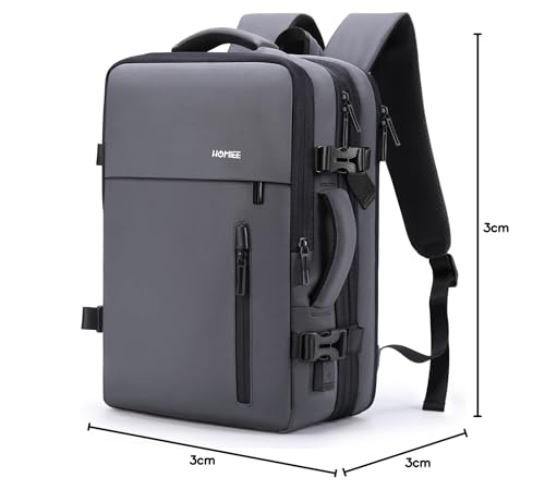 HOMIEE 40L Expandable Carry on Backpack Fit 15.6 Inch Laptop for Travel - color: Grey