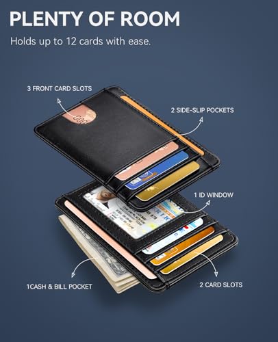 Teskyer Slim Minimalist Wallet for Men, RFID Front Pocket Card Holder - color: Black
