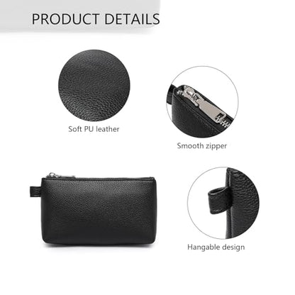 Small Makeup Bag for Purse, Leather Cosmetic (Black) - color: PU/Black
