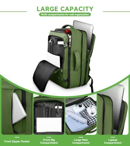 AREYTECO Large Travel Laptop Backpack for Men, 50L Carry On Backpack - color: Green, size: 17.3 Inch (20''x13''x10'')
