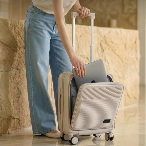16" Underseat Luggage, Front Opening Carry On, Beige - color: Beige