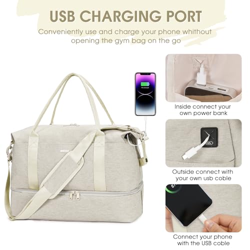 WANDF Personal Item Travel Bag, Carry On Weekender Bag for Women - color: Beige