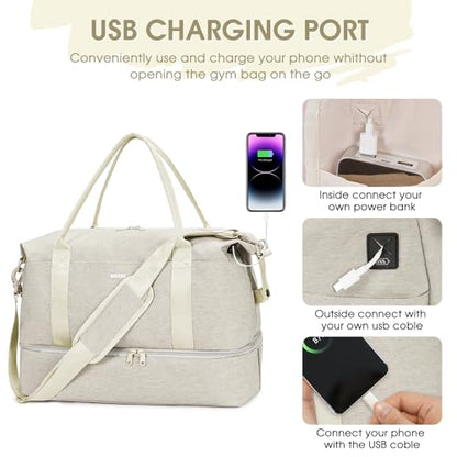 WANDF Personal Item Travel Bag, Carry On Weekender Bag for Women - color: Beige