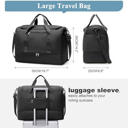 Large Travel Duffel Bag with Shoe Compartment, Weekender Bags for Women - color: A-Black, size: Large