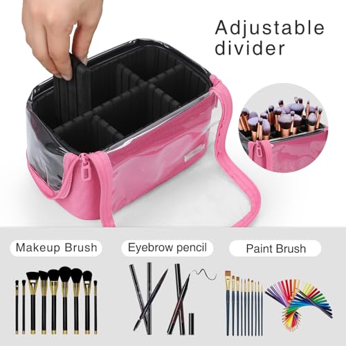 TANTO Makeup Brush Case, Stand-up Foldable Makeup Brush Holder with Divide - color: Rose Pink, size: 1-Large