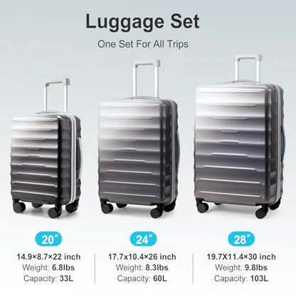 Karl home Luggage Set 3 Piece, PC+ABS Multicolor Hardshell suitcase set with TSA Lock & Spinner Wheels, Durable Carry on Luggage Set for Men and Women Travel (Gradient Grey)