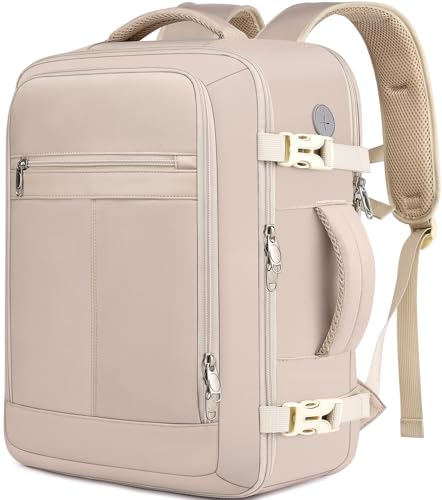 EZUOLA Travel Backpack for Women, Carry On Backpack Flight Approved - color: Light-beige, size: Large-25L