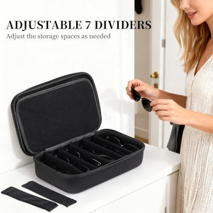AUTOARK EVA Hard Shell Travel Eyeglasses Case,7 Adjustable Dividers,Holds 8 Glasses,Felt Lining - color: Black
