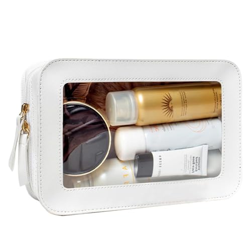 Clear Makeup Bag Small, TSA Approved Portable Toiletry Bag with Zipper Cosmetic Travel Bag Makeup Organizer Case Mini Makeup Pouch for Purse Car Organizer Bag for Women Men - color: White C
