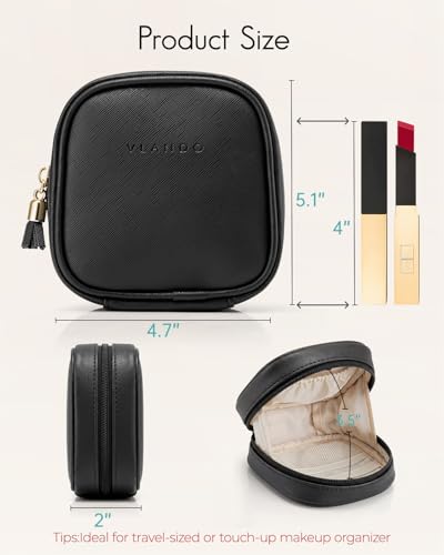 VLANDO Mini Pouch for Purse, Water-Resistant Makeup Bag with Pockets,Black - color: Mini-Black