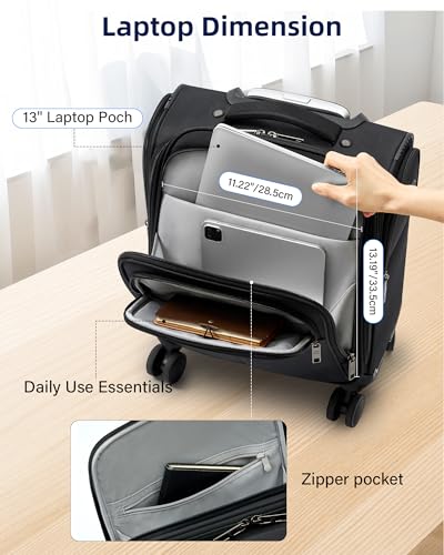 HanTrip 16 Inch Underseat Small Carry On Luggage with Spinner Wheels, Black - color: Black