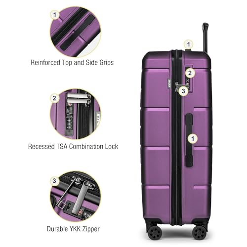 KYME Large Suitcases with Wheels Hardshell 28 Inch Luggage TSA Approved Big Checked Luggage Durable Travel Rolling Suitcase for Women Dark Purple - color: Dark Purple, size: Checked-Large 28-Inch