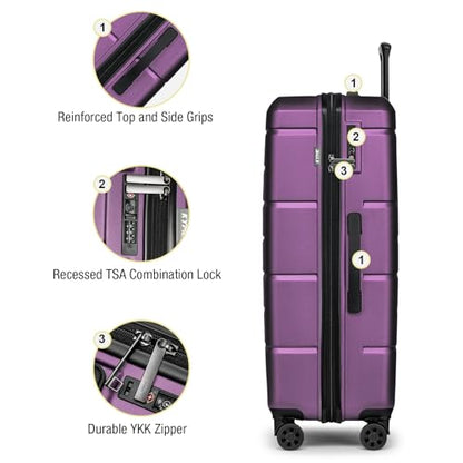 KYME Large Suitcases with Wheels Hardshell 28 Inch Luggage TSA Approved Big Checked Luggage Durable Travel Rolling Suitcase for Women Dark Purple - color: Dark Purple, size: Checked-Large 28-Inch