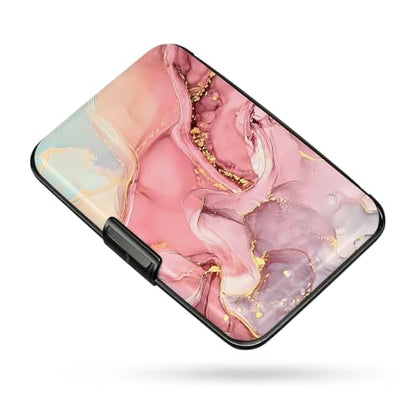 RFID Aluminum Card Wallet Marble Credit Card Holder Mini Business Card Case - color: Pink Marble