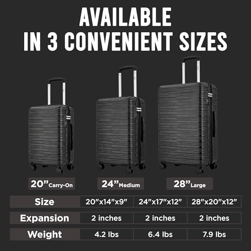 IZOD Romeo 3 Piece Hardside Expandable Luggage Set with Spinner Wheels - color: Black, size: 3 Piece Set