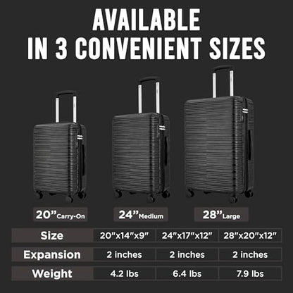 IZOD Romeo 3 Piece Hardside Expandable Luggage Set with Spinner Wheels - color: Black, size: 3 Piece Set