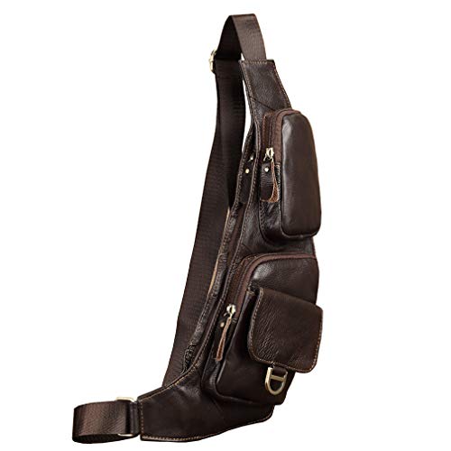 Leather Sling Bag Crossbody Backpack for Men Women Travel Outdoor Camping - color: #05coffee