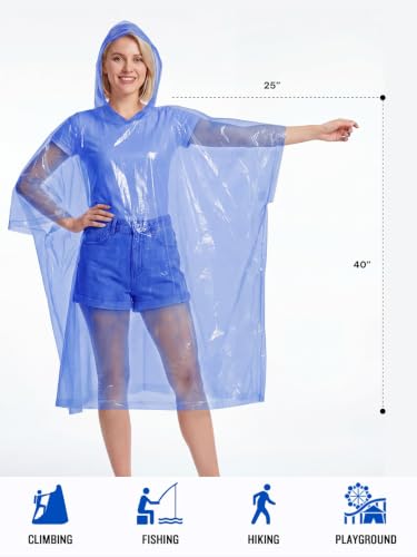 SaphiRose Disposable Adult Rain Ponchos Clear Emergency Raincoat - color: Clear Blue 4
