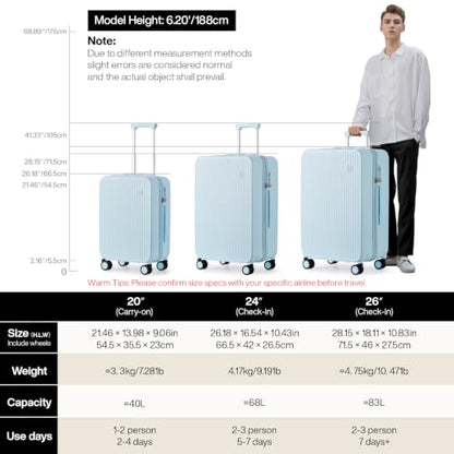mixi Carry On Luggage Hardside Suitcases with Wheels, 20 Inch Glacier Blue - color: Glacier Blue, size: 20-inch