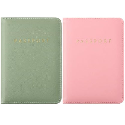 Frienda 2 Pcs Passport Holder Covers Waterproof Leather - color: Lotus Root Pink, Moss Green
