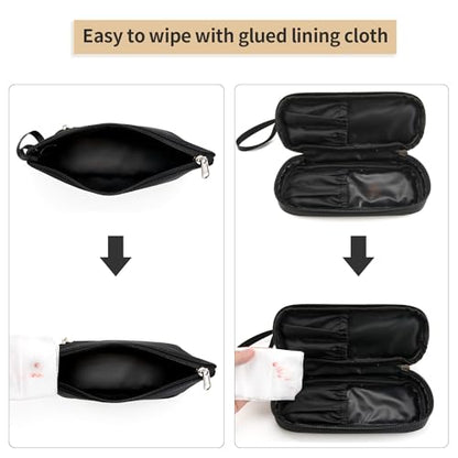 Small Makeup Bag 2 Layers Travel Cosmetic Bag with Makeup Brush Compartment - color: 02-nylon black