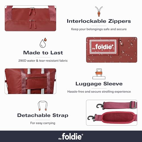The Foldie Foldable Travel Bag for Women - 40L Weekender Bag with Multiple Pockets - Carry On Expendable Travel Bag - color: Red