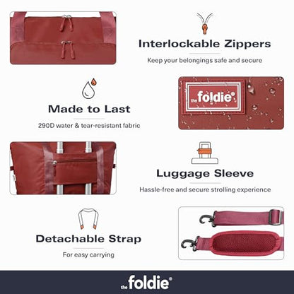 The Foldie Foldable Travel Bag for Women - 40L Weekender Bag with Multiple Pockets - Carry On Expendable Travel Bag - color: Red