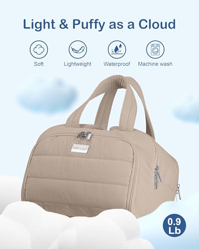 TOPDesign Travel Toiletry Bag, Puffer Makeup Organizer with Compartments - color: Camel