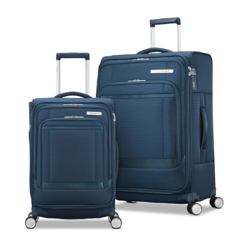 Samsonite Soft-Sided 2-PC: 20/25” (Carry-on & Medium Checked) Lightweight Expandable PortLift Luggage Set: Durable, Four Spinner Wheels, Adjustable Handle, TSA Lock, 2 Front & Side Pocket- Marine Blue - color: Marine Blue, size: 2-Piece (20"/25")
