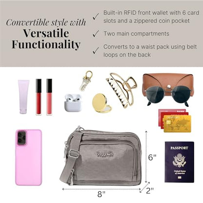 Baggallini Triple Zip with Front Wallet/Trifecta RFID Wallet Crossbody - color: Sterling Shimmer