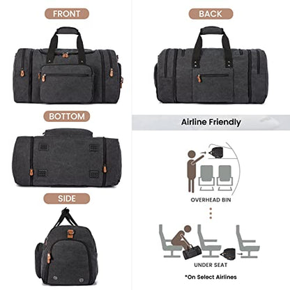 Sucipi Canvas Duffel Bag for Men, Expandable Weekend Overnight travel bags - color: Dark Grey-3 piece set