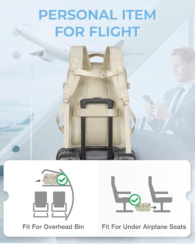 BAGSMART 37L Expandable Travel Backpack Compression Carry On Daypack - color: Warm Beige