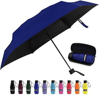 Yoobure Mini Travel Umbrella with Case, Compact Folding Umbrella - color: Navy Blue