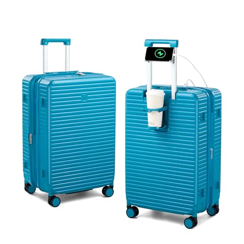 HanTrip Hard Case 24 Inch Check in Luggage with Wheels, Caribbean Blue - color: Caribbean Blue, size: Expandable 24 Inch