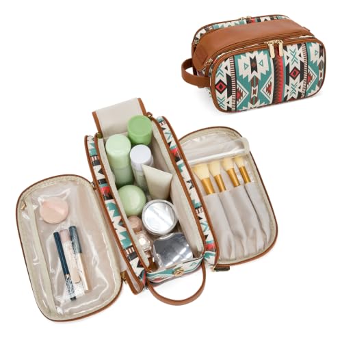 Wrangler Large Makeup Bag Travel Toiletry Bag Portable Cosmetic Bag - color: Aztec-Green