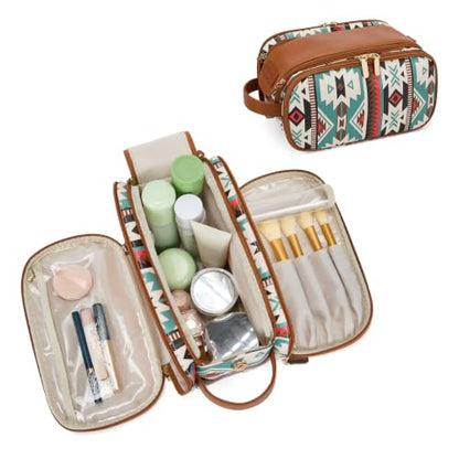 Wrangler Large Makeup Bag Travel Toiletry Bag Portable Cosmetic Bag - color: Aztec-Green