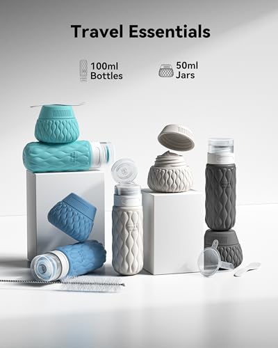 Travel Bottles for Toiletries Silicone Travel Size Containers 3.4oz 1.7oz - color: Grey Blue