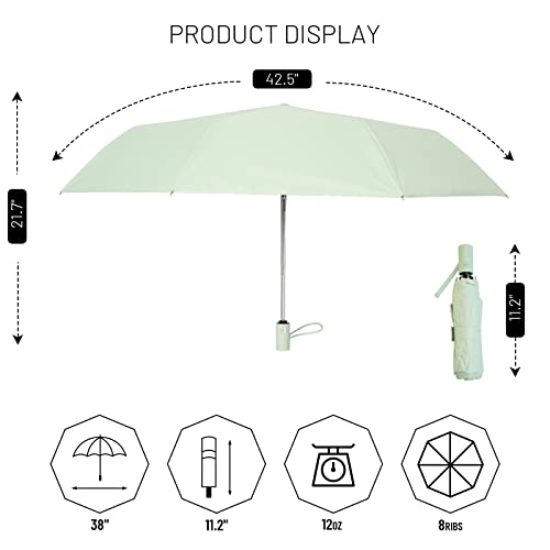 SY COMPACT Umbrella Automatic Travel Waterproof Light Folding Umbrellas Easy Carry for Women and Men - color: Mint Green