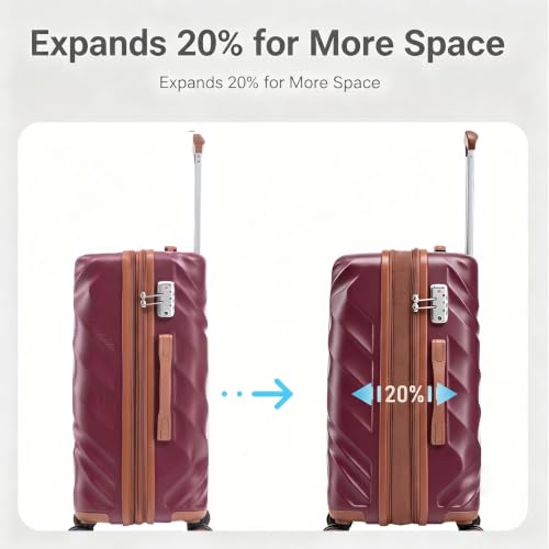 Rosamo 3 piece Luggage Set Expandable Suitcase 22x14x9 Airline Approved Carry on, ABS Hard Case Suitcases with Spinner Wheels,TSA Lock (Red) - color: Red, size: 3 Piece Sets 20/BP/TB