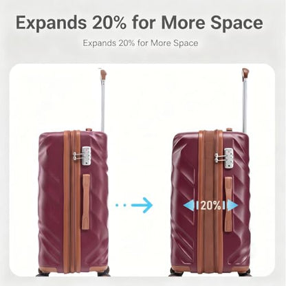 Rosamo 3 piece Luggage Set Expandable Suitcase 22x14x9 Airline Approved Carry on, ABS Hard Case Suitcases with Spinner Wheels,TSA Lock (Red) - color: Red, size: 3 Piece Sets 20/BP/TB